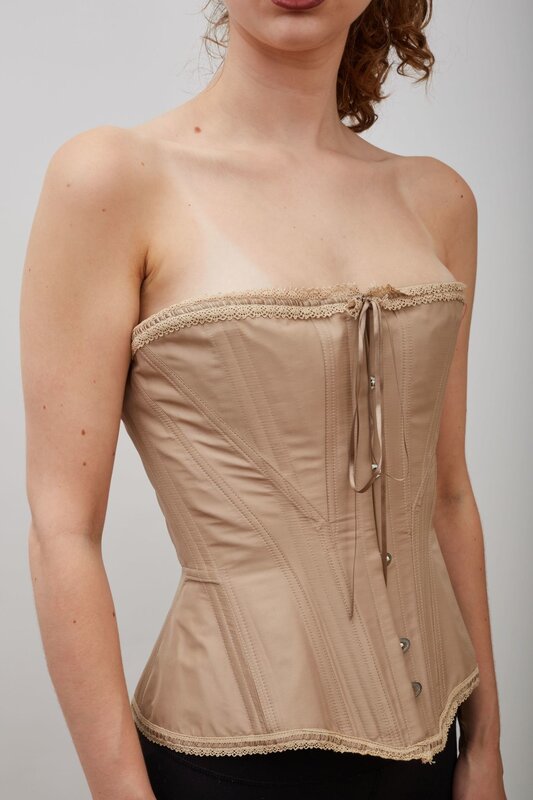 GUY LAROCHE LACE UP TAUPE SILK CORSET TOP (FR40)