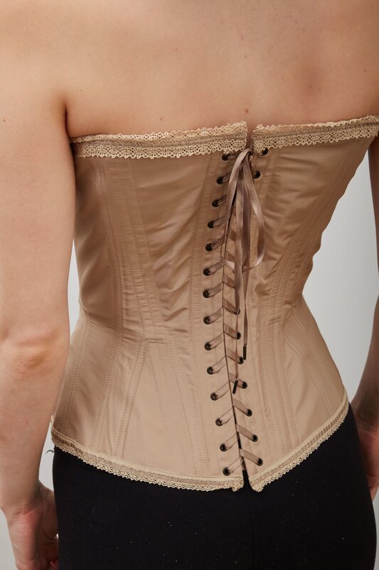 GUY LAROCHE GUY LAROCHE LACE UP TAUPE SILK CORSET TOP (FR40)