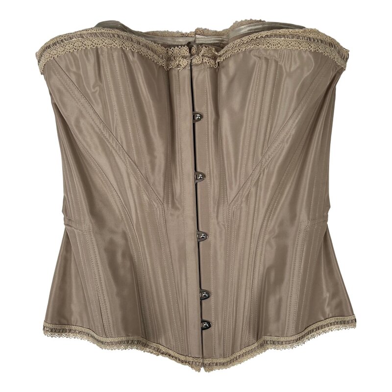 GUY LAROCHE GUY LAROCHE LACE UP TAUPE SILK CORSET TOP (FR40)