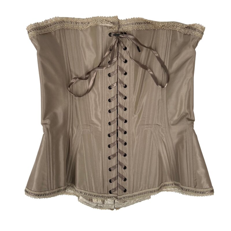GUY LAROCHE GUY LAROCHE LACE UP TAUPE SILK CORSET TOP (FR40)
