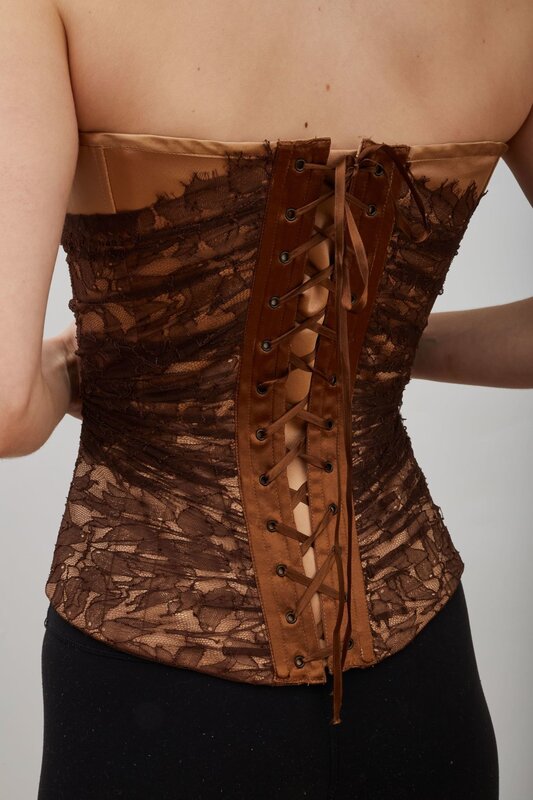 GUY LAROCHE LACE OVERLAY BROWN NUDE CORSET TOP (38FR / SMALL) - CRTBLNCHSHP