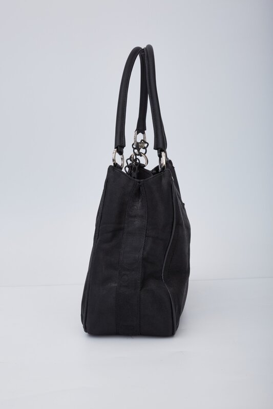 CHRISTIAN DIOR DIOR VINTAGE BLACK CANVAS WITH RED CROSS CHARM SHOULDER BAG (2003)
