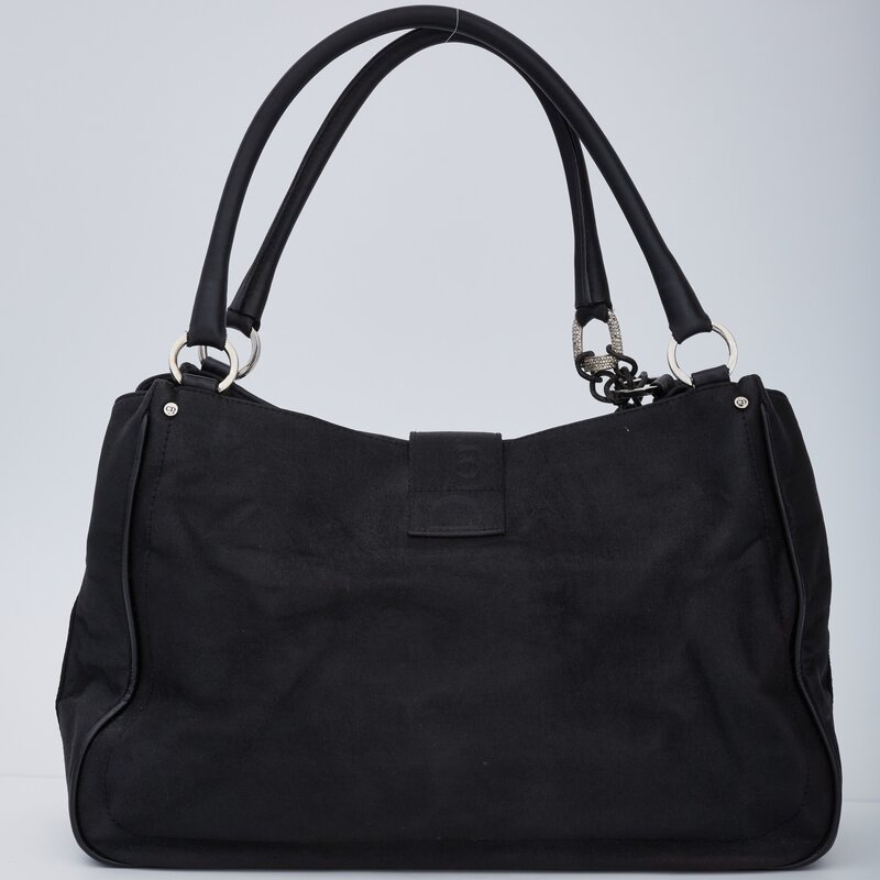 CHRISTIAN DIOR DIOR VINTAGE BLACK CANVAS WITH RED CROSS CHARM SHOULDER BAG (2003)