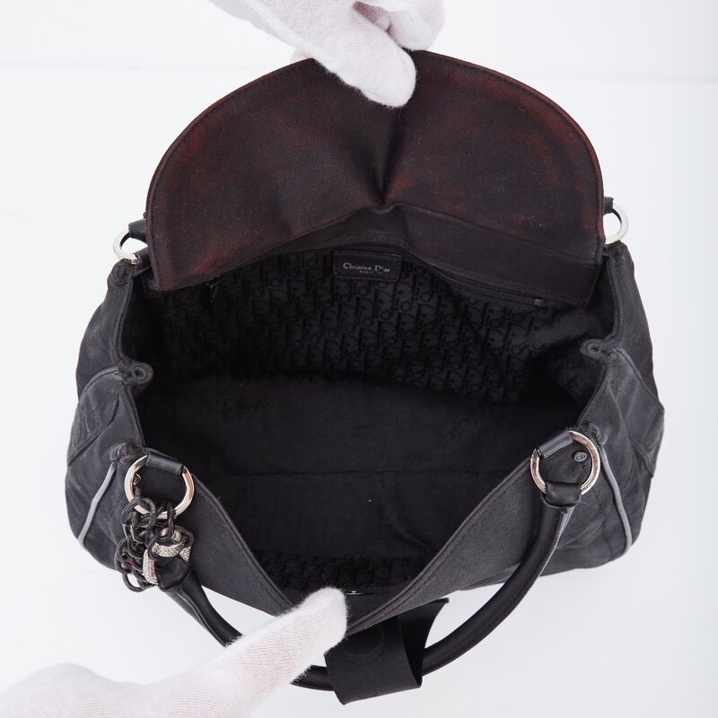CHRISTIAN DIOR DIOR VINTAGE BLACK CANVAS WITH RED CROSS CHARM SHOULDER BAG (2003)