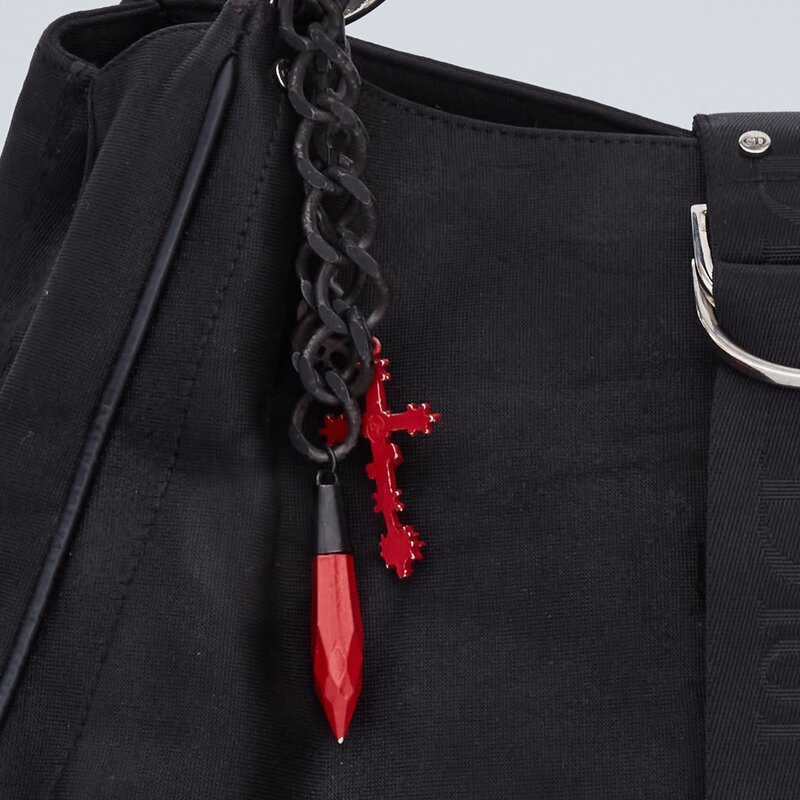CHRISTIAN DIOR DIOR VINTAGE BLACK CANVAS WITH RED CROSS CHARM SHOULDER BAG (2003)