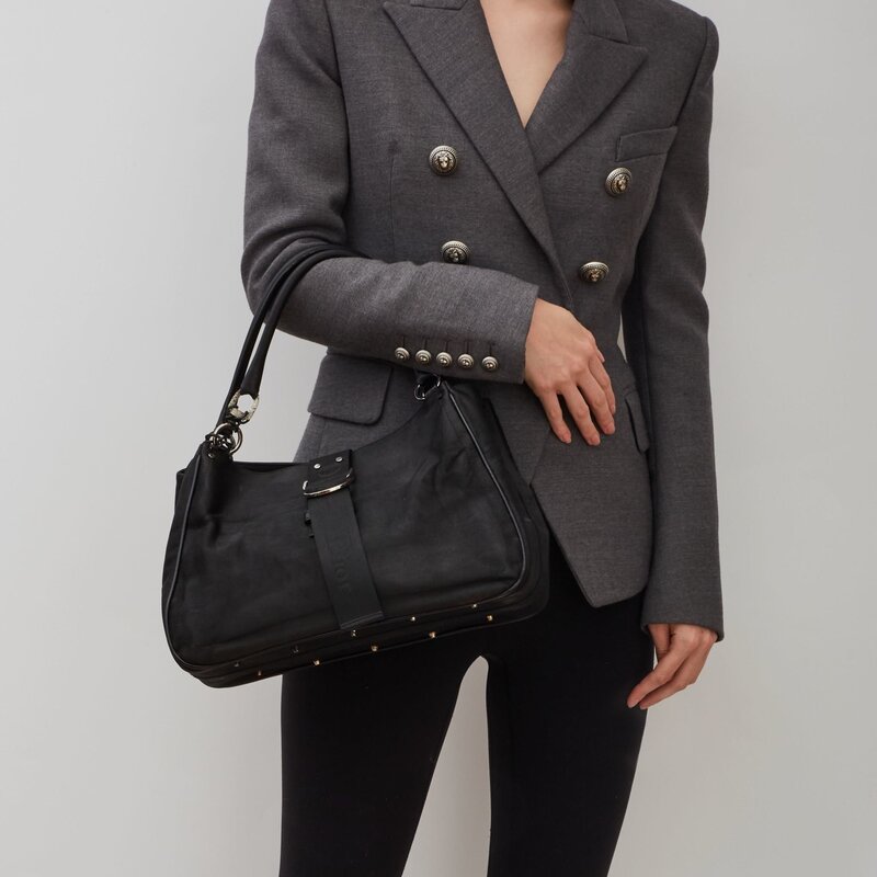CHRISTIAN DIOR DIOR VINTAGE BLACK CANVAS WITH RED CROSS CHARM SHOULDER BAG (2003)