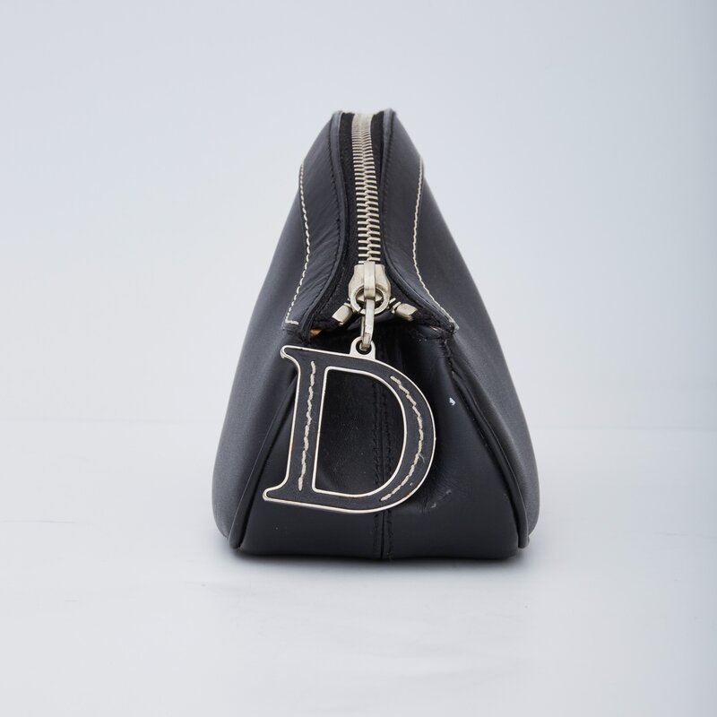 CHRISTIAN DIOR DIOR VINTAGE BLACK D CHARM MAKEUP CLUTCH COSMETIC BAG (2005)
