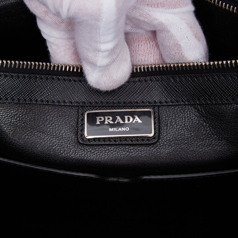 PRADA PRADA VINTAGE BLACK SAFFIANO LEATHER BRIEFCASE