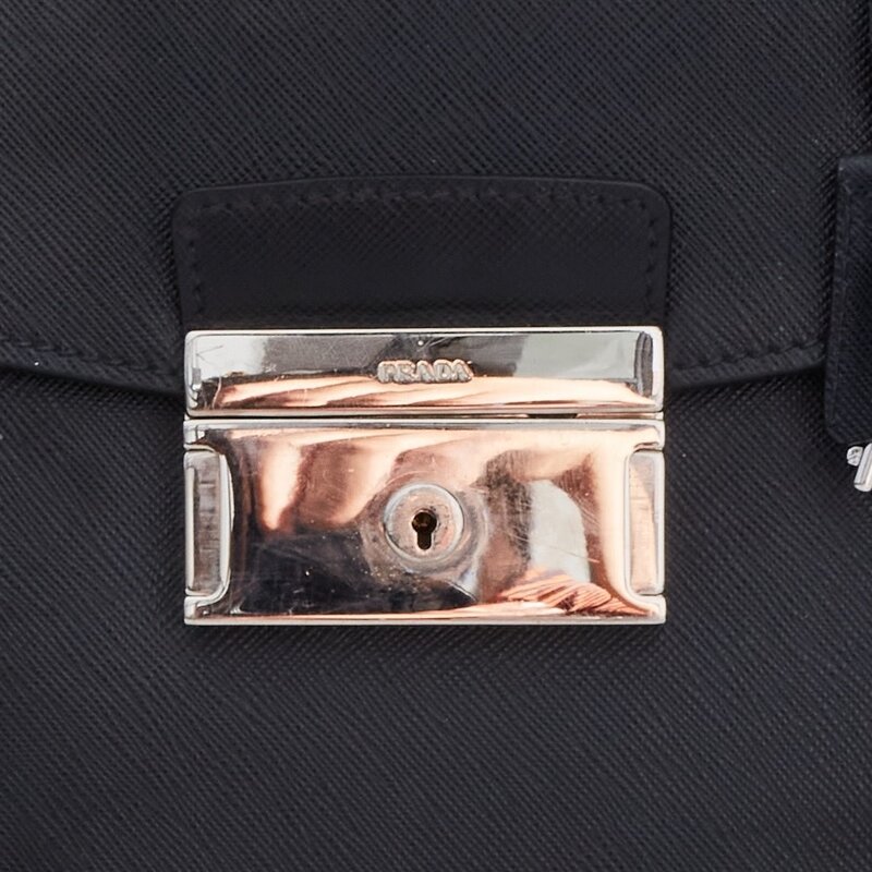 PRADA PRADA VINTAGE BLACK SAFFIANO LEATHER BRIEFCASE