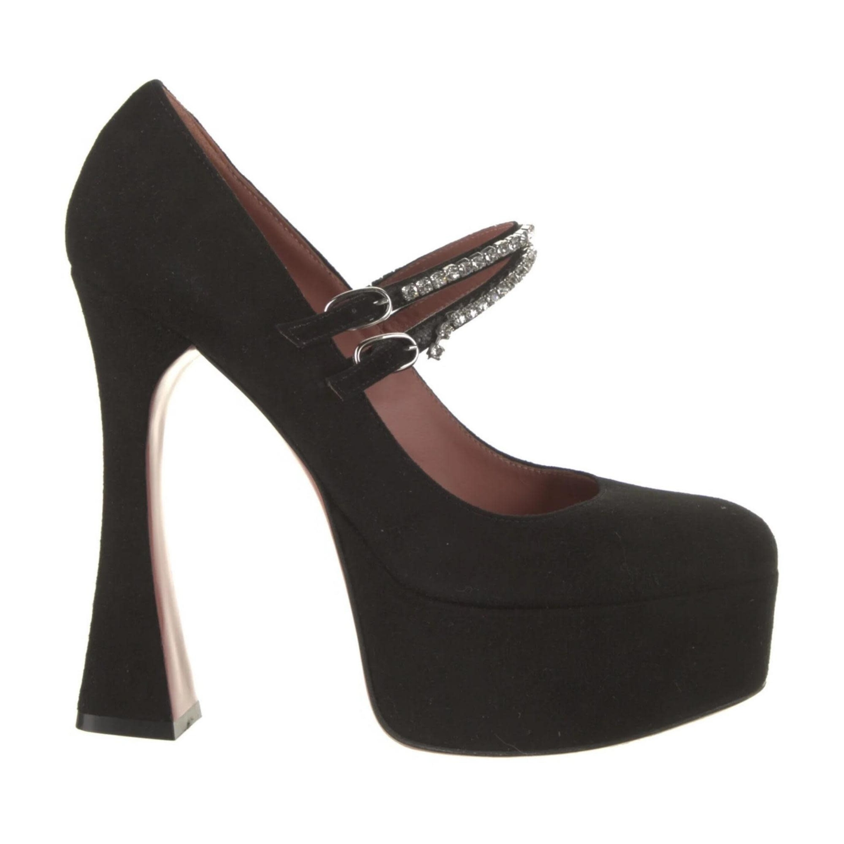 AMINA MUADDI MARY JANE BLACK VELVET PLATFORM HEELS (36 EU) - CRTBLNCHSHP