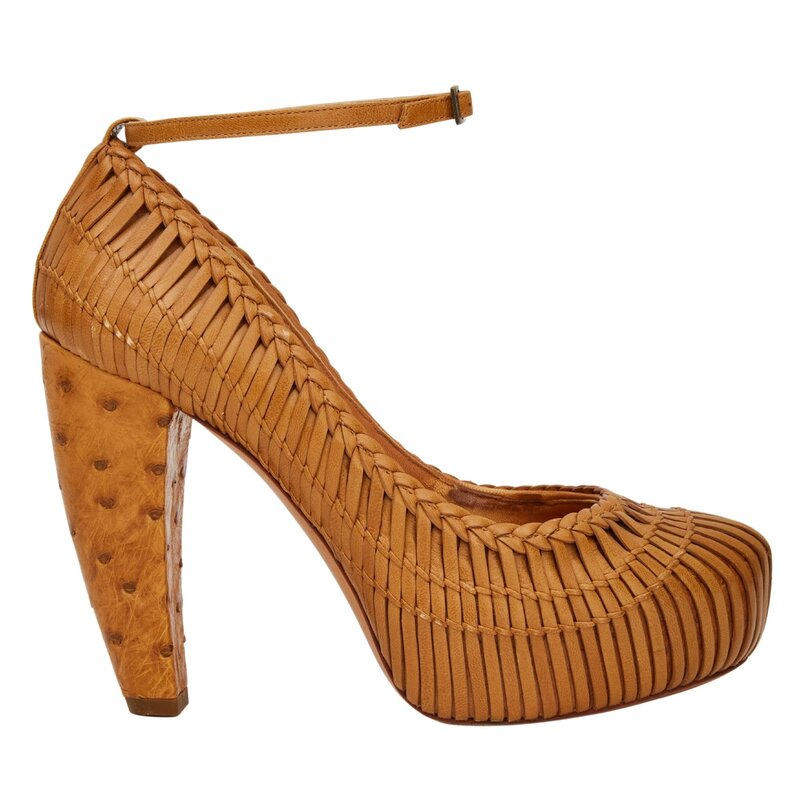 CHRISTIAN DIOR VINTAGE CARAMEL OSTRICH SKIN BASKETWEAVE HEEL (EU 36)