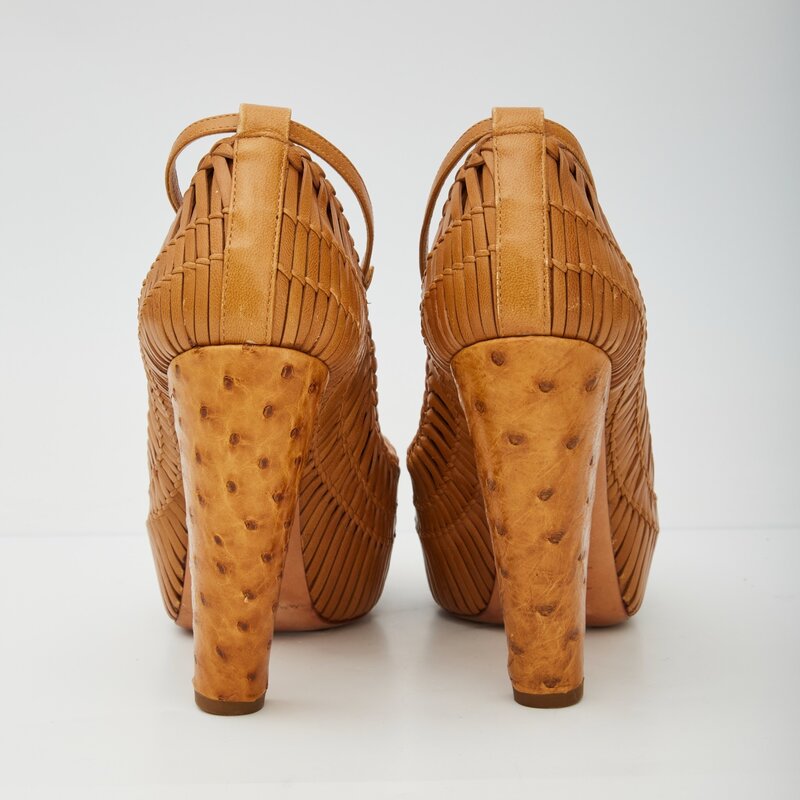 DIOR VINTAGE CARAMEL OSTRICH SKIN BASKETWEAVE HEEL EU 36 CRTBLNCHSHP