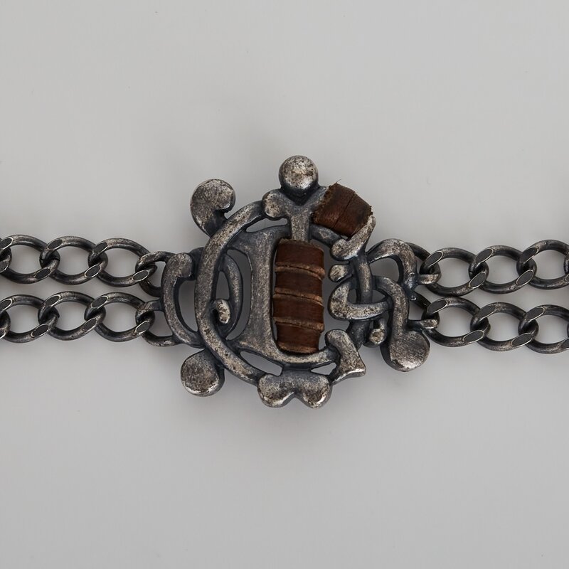 CHRISTIAN DIOR DIOR VINTAGE GUN METAL CREST LOGO TYPOGRAPHIC BRACELET