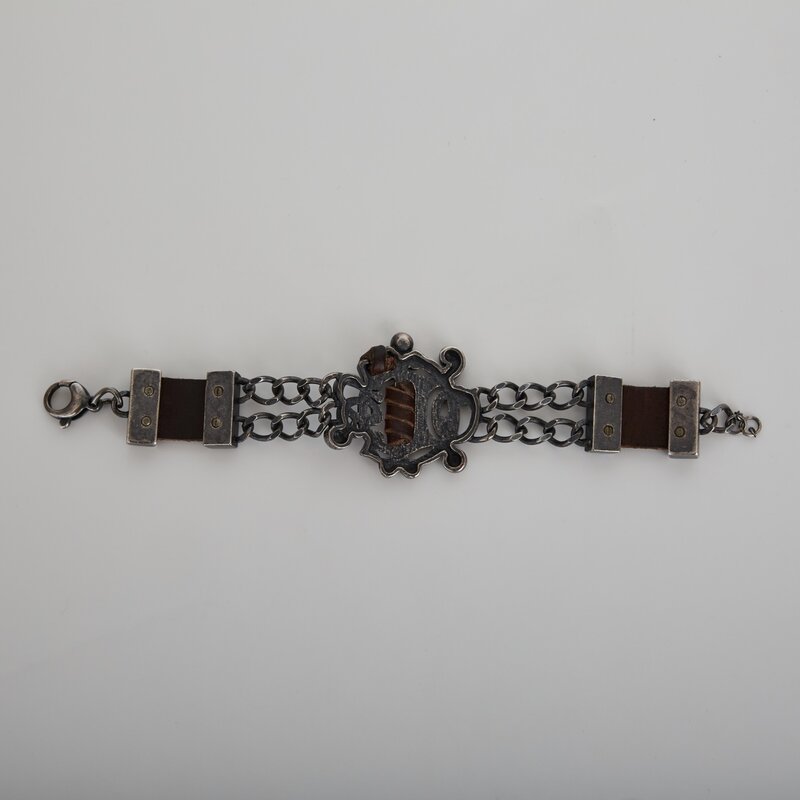 CHRISTIAN DIOR DIOR VINTAGE GUN METAL CREST LOGO TYPOGRAPHIC BRACELET