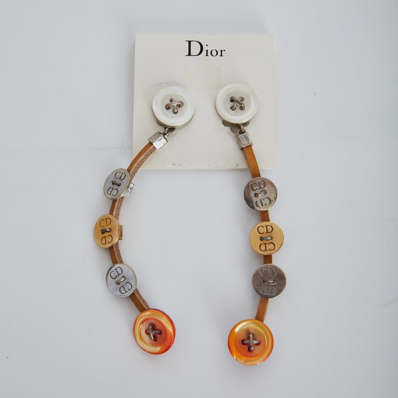 CHRISTIAN DIOR DIOR VINTAGE LOGO BUTTON CLIP ON EARRINGS