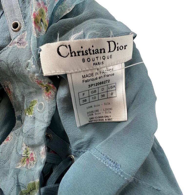 CHRISTIAN DIOR VINTAGE PALE BLUE CHIFFON LACED RUNWAY 2001 ROMANTIQUE DRESS (US6)