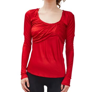 CHRISTIAN DIOR DIOR VINTAGE RUCHED STRETCH RED VISCOSE LONG SLEEVE TOP (US4 | SMALL)