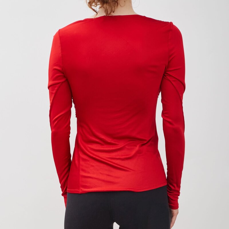 CHRISTIAN DIOR DIOR VINTAGE RUCHED STRETCH RED VISCOSE LONG SLEEVE TOP (US4 | SMALL)