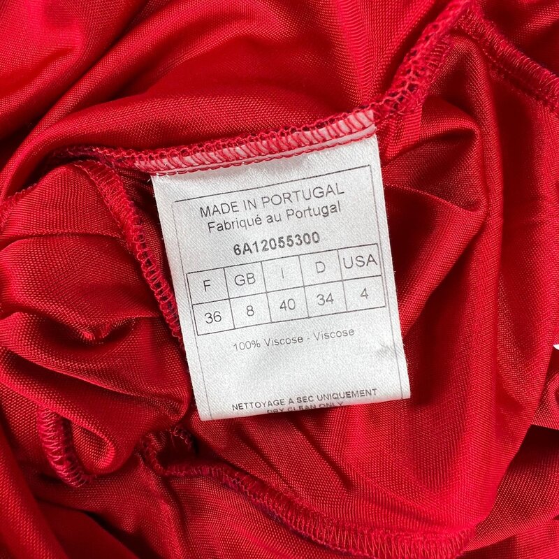CHRISTIAN DIOR DIOR VINTAGE RUCHED STRETCH RED VISCOSE LONG SLEEVE TOP (US4 | SMALL)