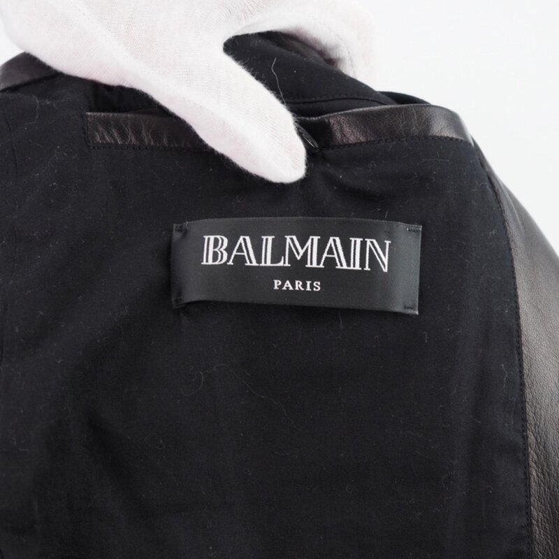 BALMAIN BALMAIN BLACK LAMBSKIN SLEEVELESS BIKER VEST JACKET (US16, FR48)