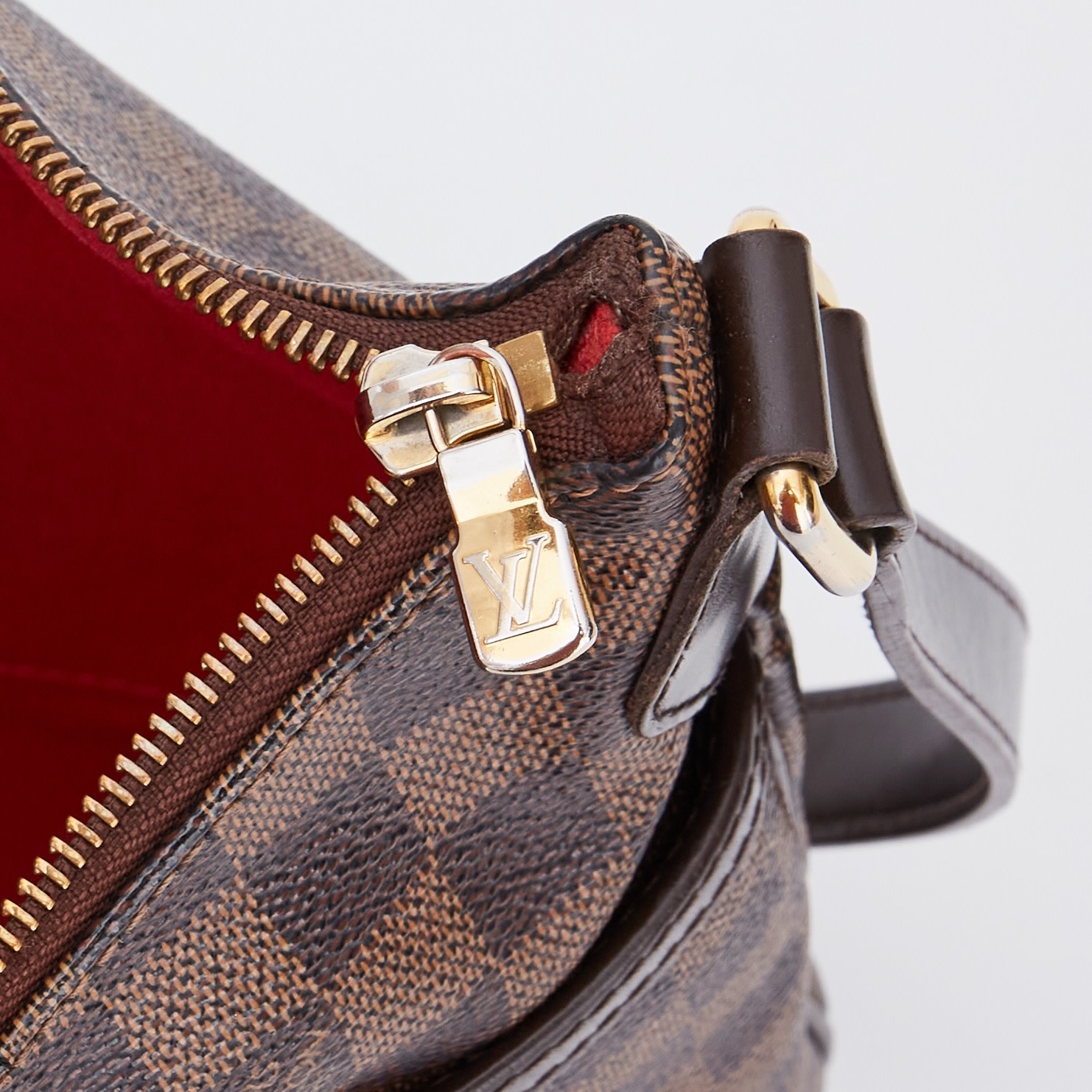 Louis Vuitton Red Interior Damier Shoulder Bag Brown Canvas