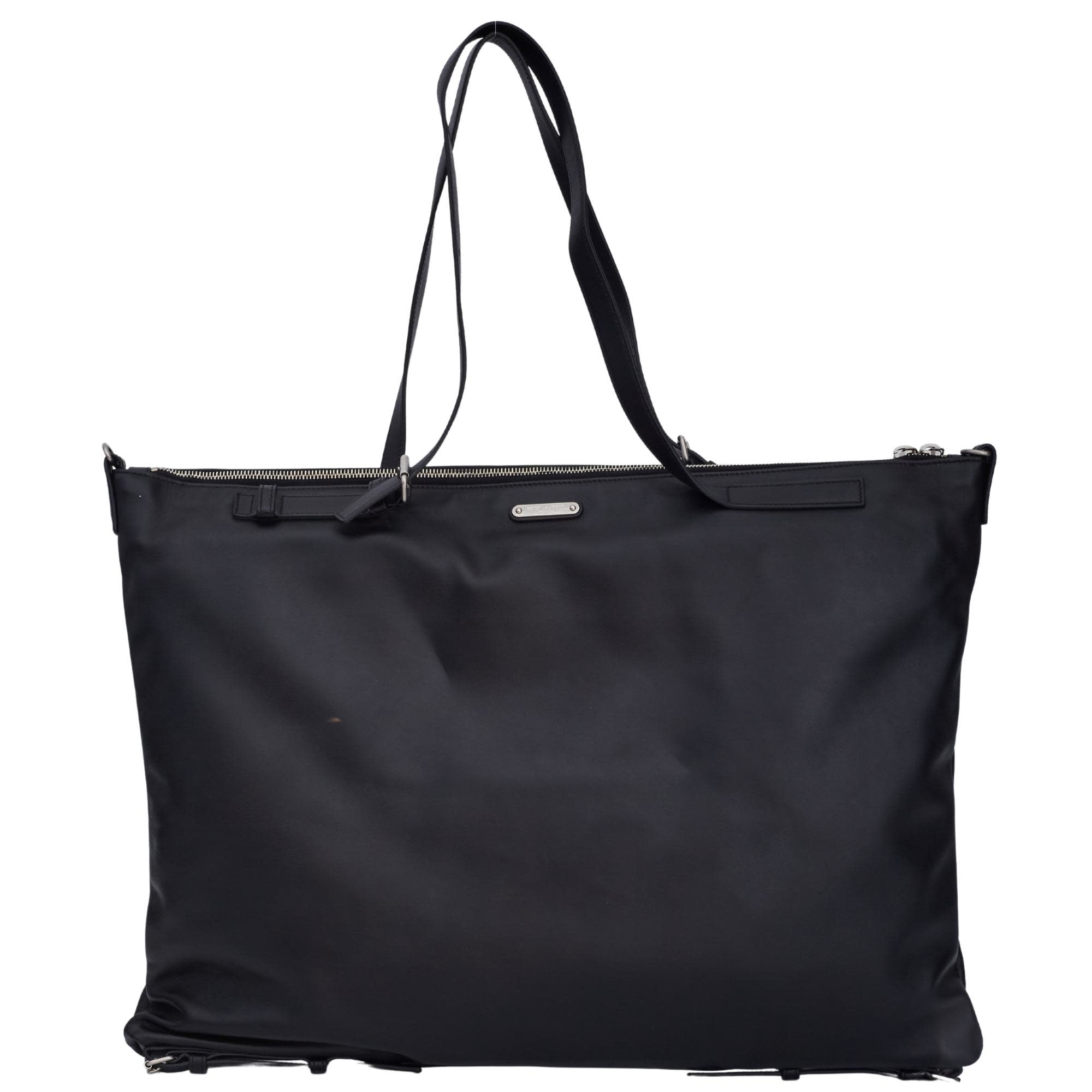 SAINT LAURENT BLACK LEATHER FLAT TOTE BAG (565740)