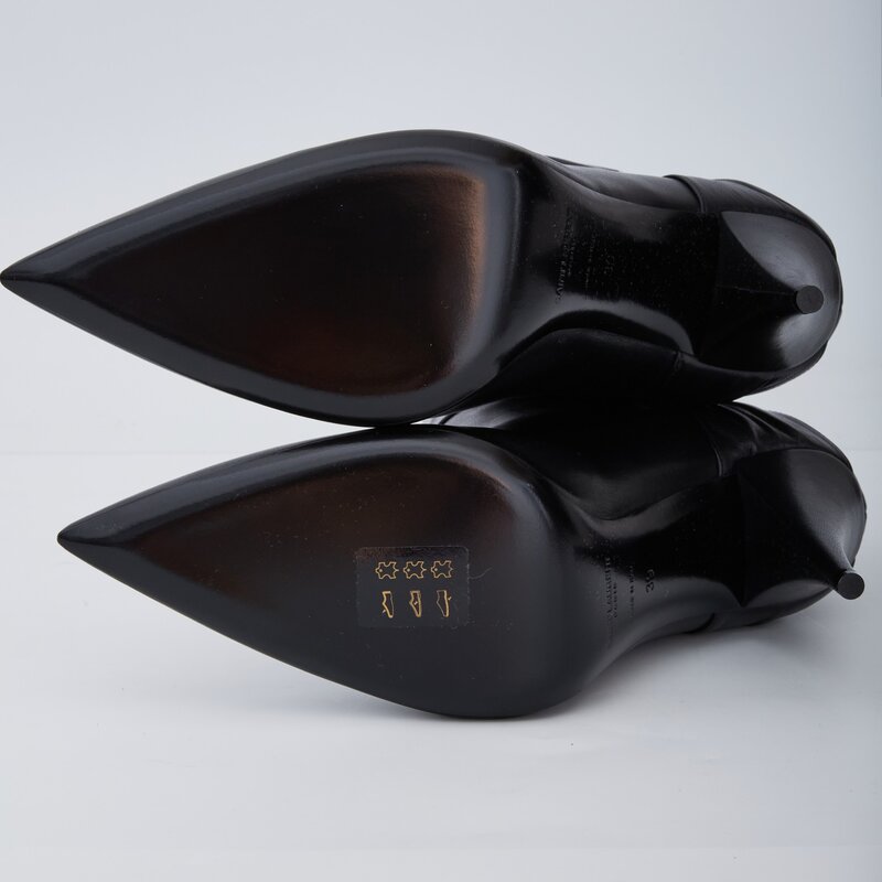 SAINT LAURENT SAINT LAURENT KIKI BOW BOOTIE BLACK LEATHER 606304 (EU 39)