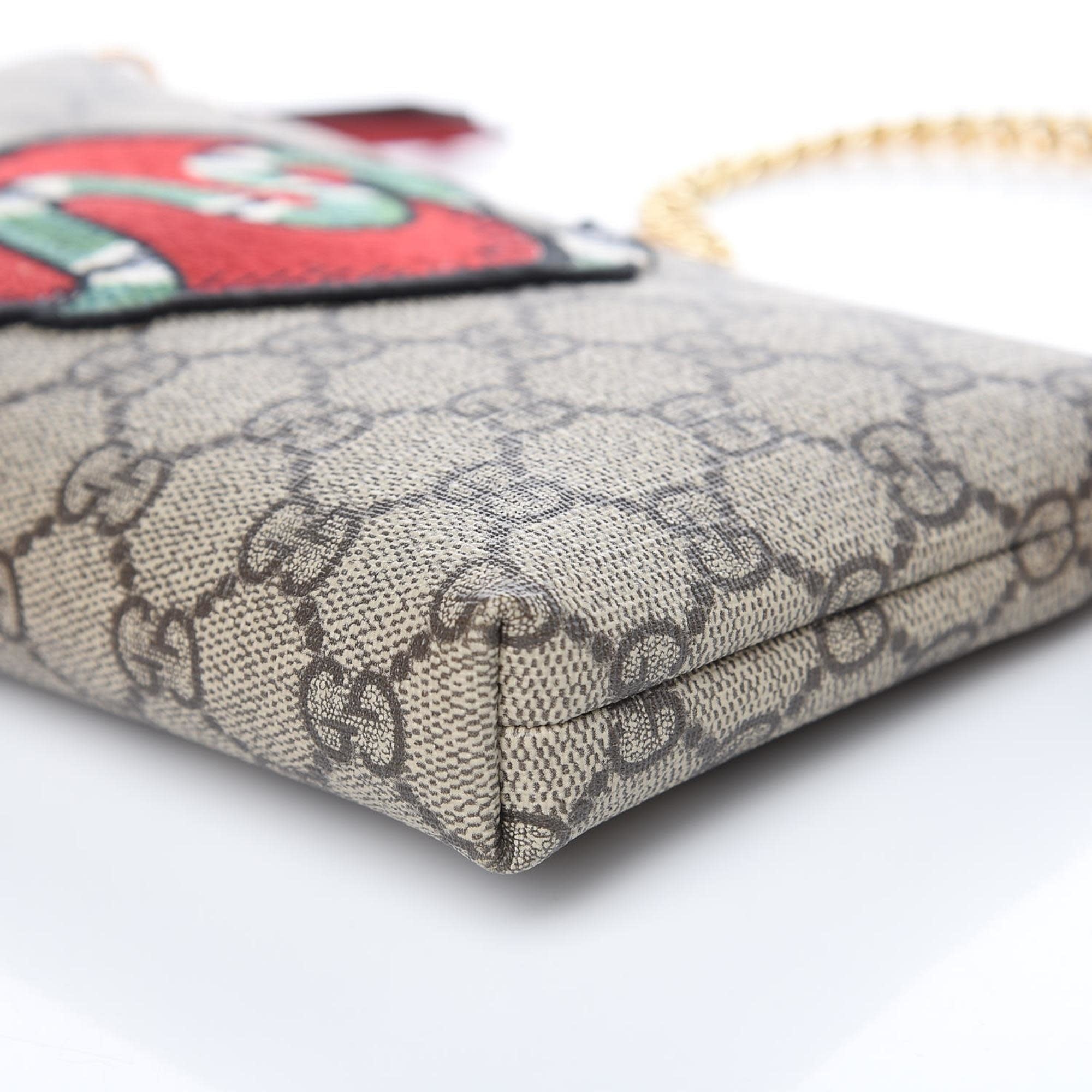 Gucci GG Supreme Face Embroidered Chain Wallet