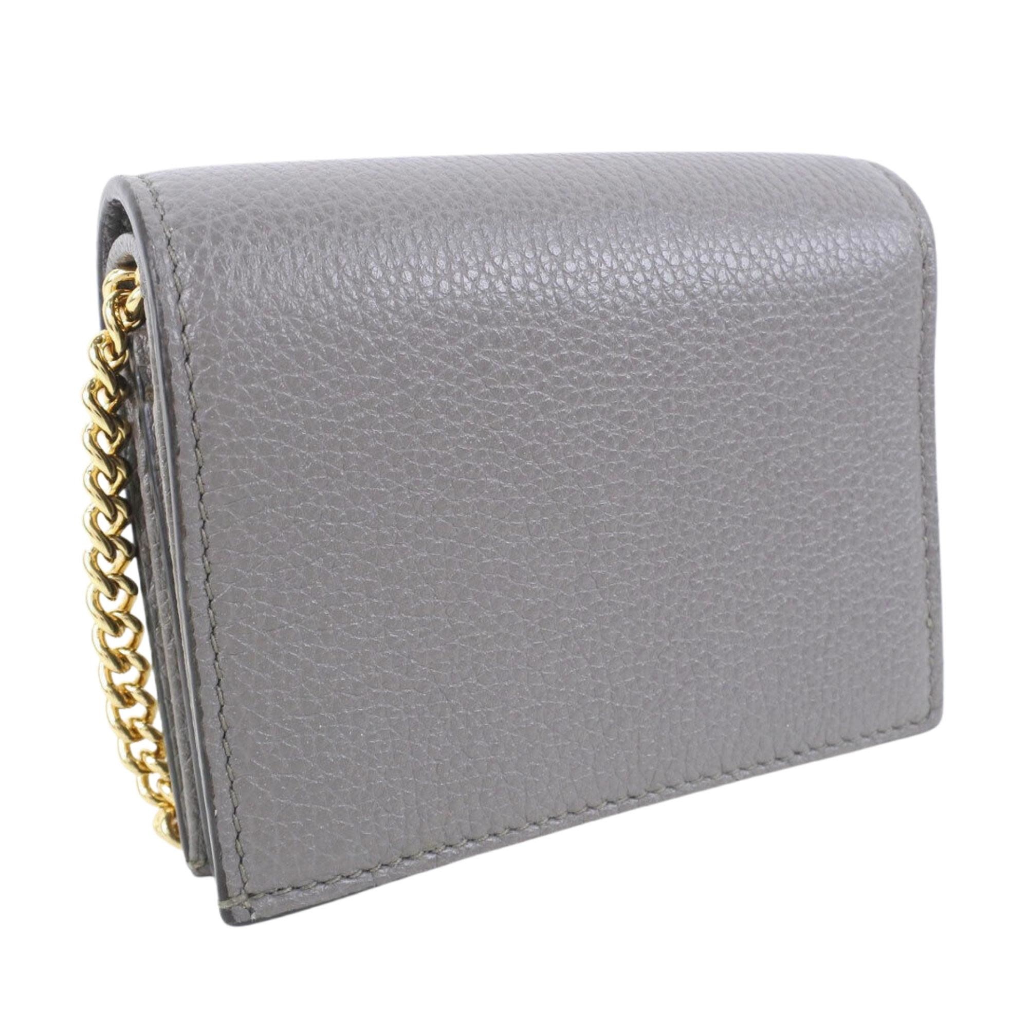 Gucci Grey Leather Zumi Credit Card Case Mini Wallet with Chain