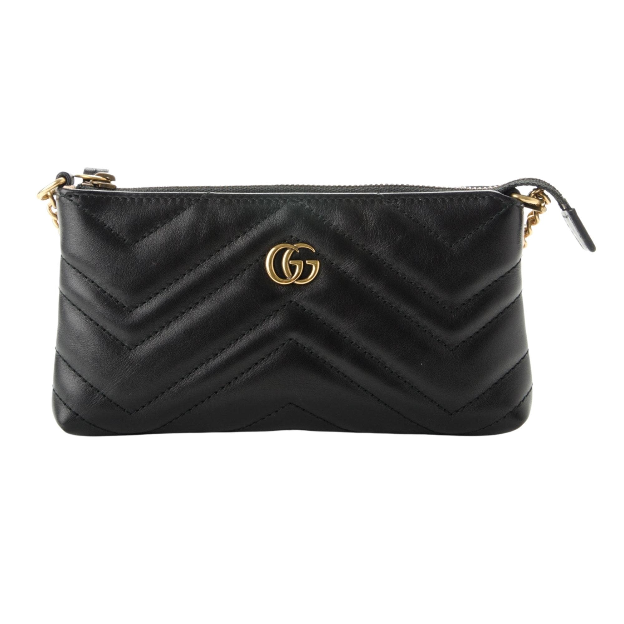 GUCCI CALFSKIN MATELASSE MINI GG MARMONT CHAIN BAG BLACK