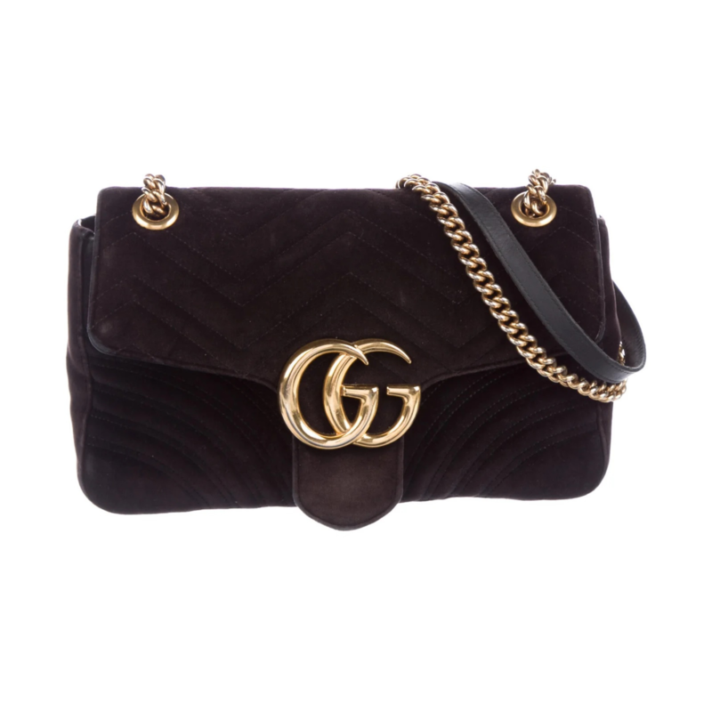 GUCCI GG MARMONT VELVET BLACK MATELASS SMALL SHOULDER BAG