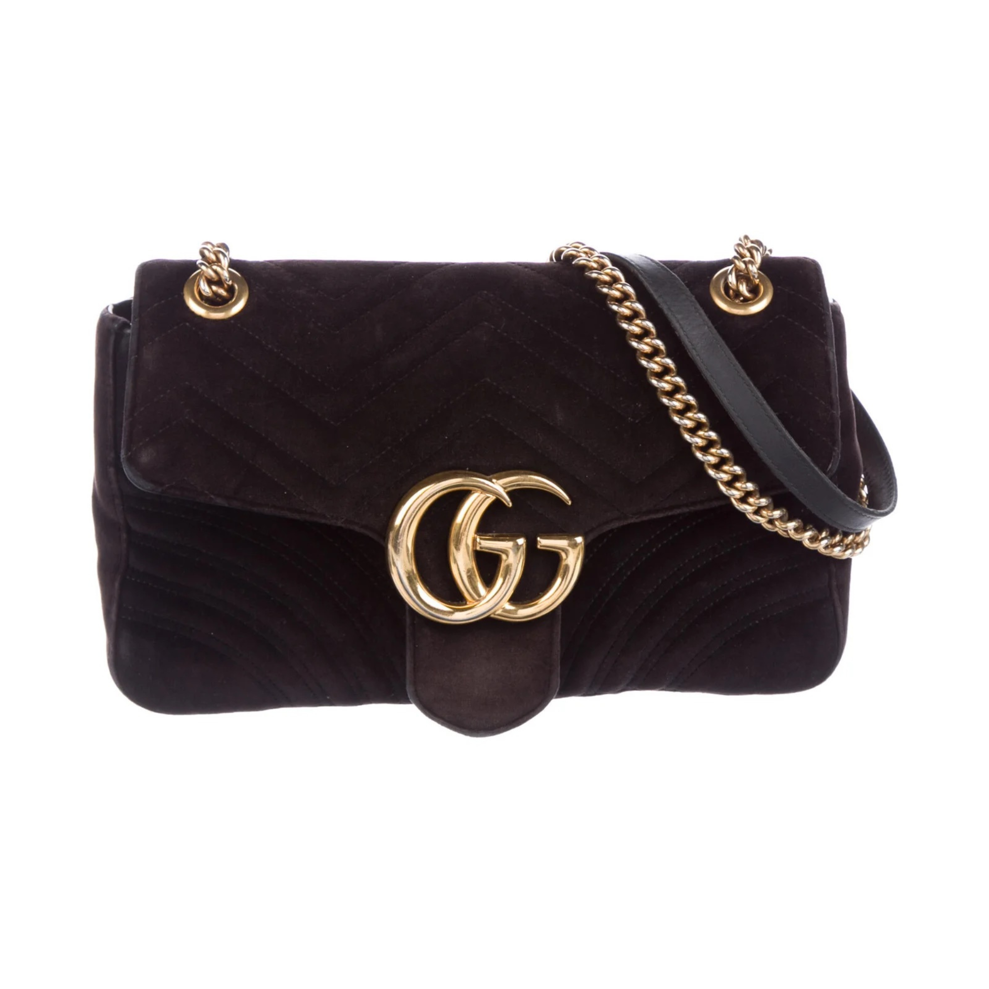 GUCCI Velvet Matelasse Small GG Marmont Shoulder Bag Black 1276805