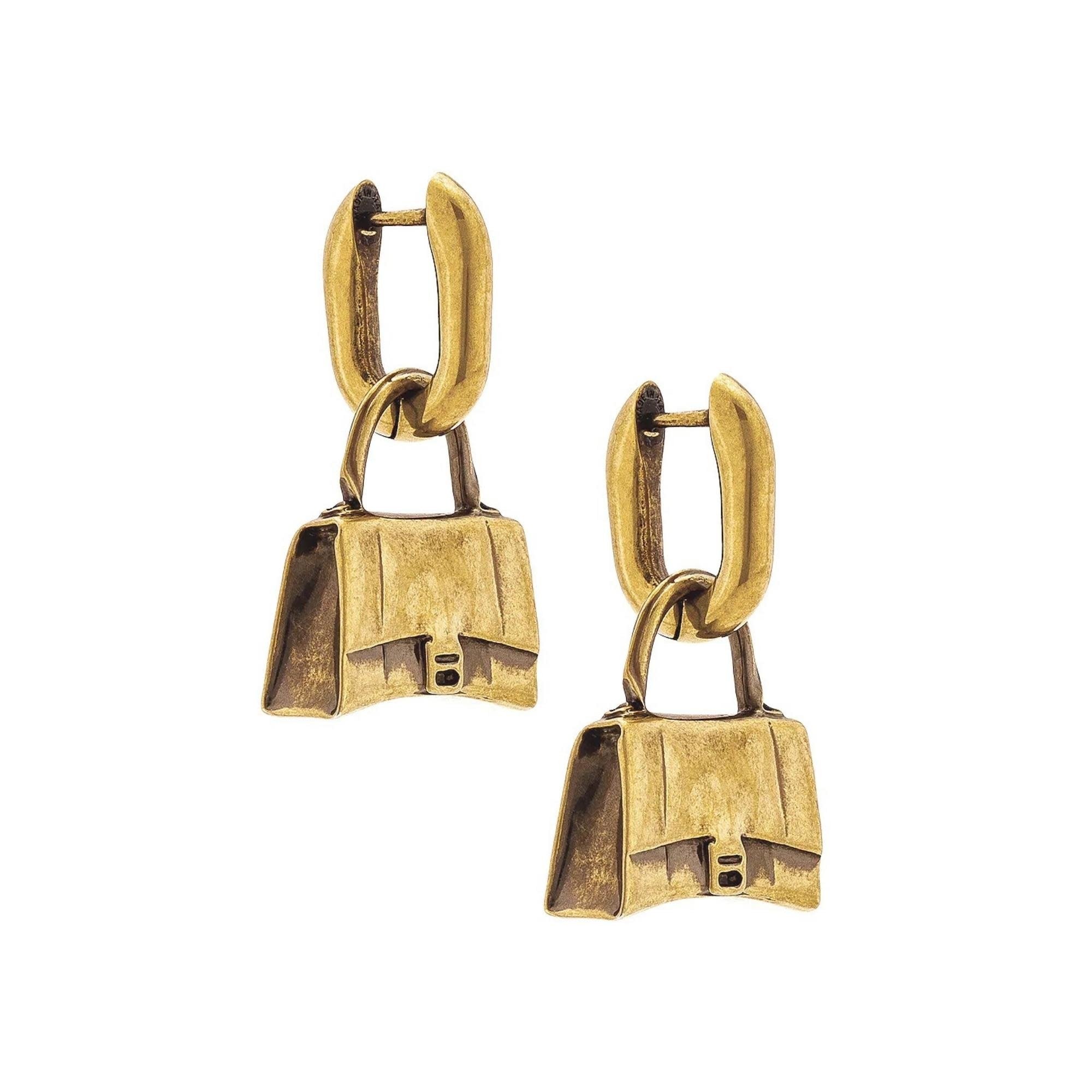 BALENCIAGA METALLIC BAG CHARM HOURGLASS EARRINGS