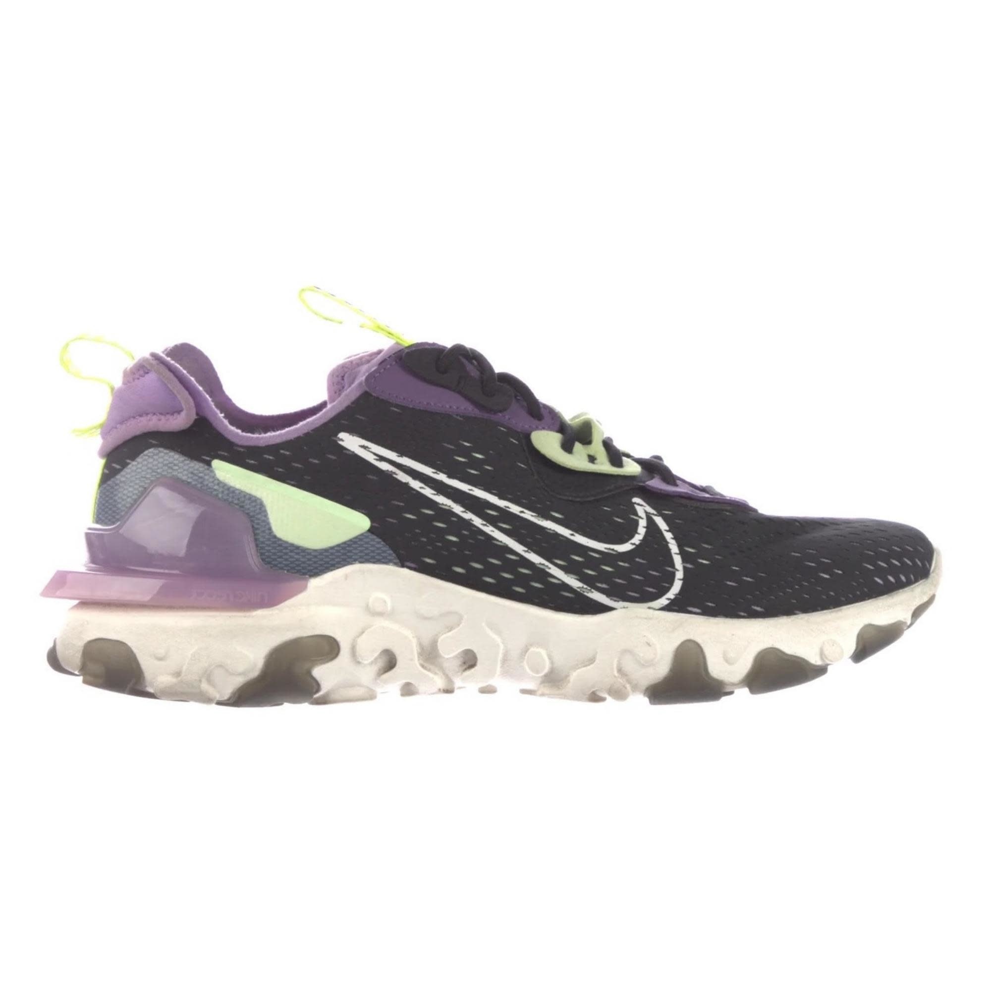 NIKE BLACK/PURPLE LEATHER AND FABRIC REACT VISION SNEAKERS (11 US)
