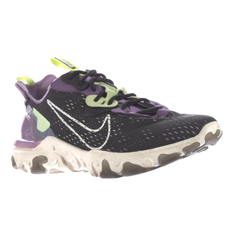 NIKE BLACK/PURPLE LEATHER AND FABRIC REACT VISION SNEAKERS (11 US)