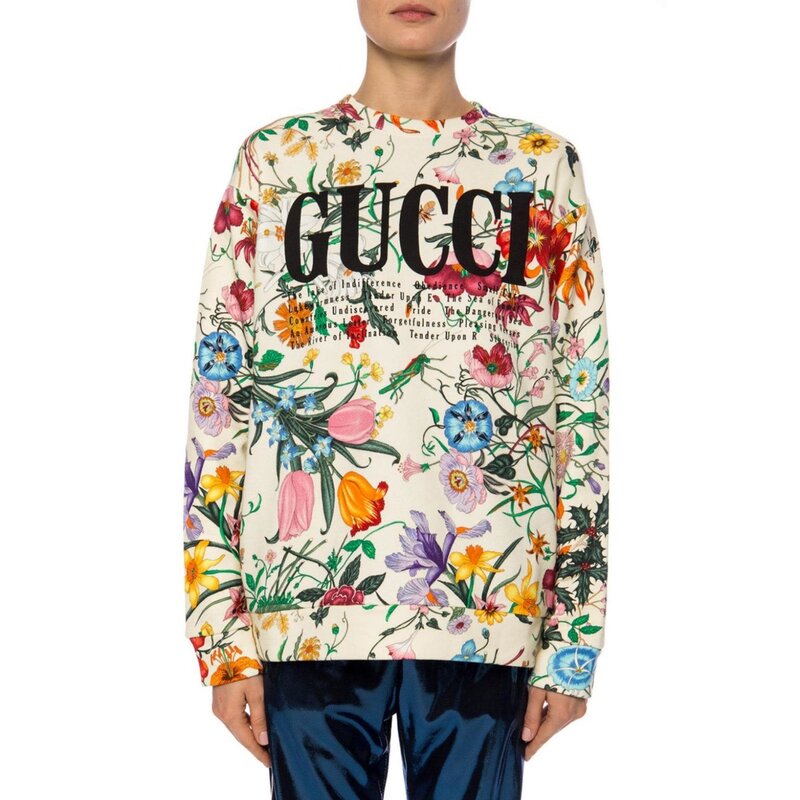 GUCCI FLORA LOGO GRAPHIC PRINT CREW NECK SWEATSHIRT 469250 (XS)