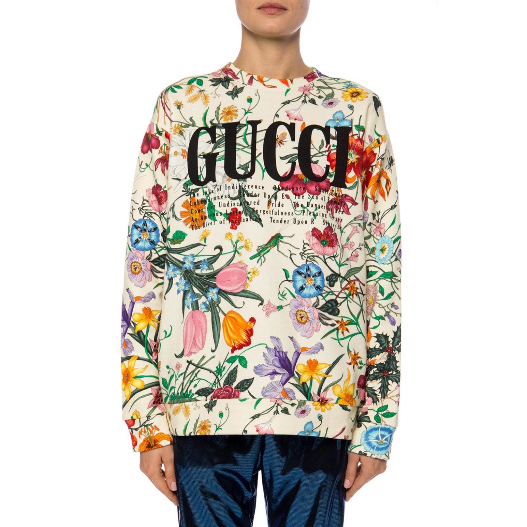 GUCCI FLORA LOGO GRAPHIC PRINT CREW NECK SWEATSHIRT 469250 XS CRTBLNCHSHP