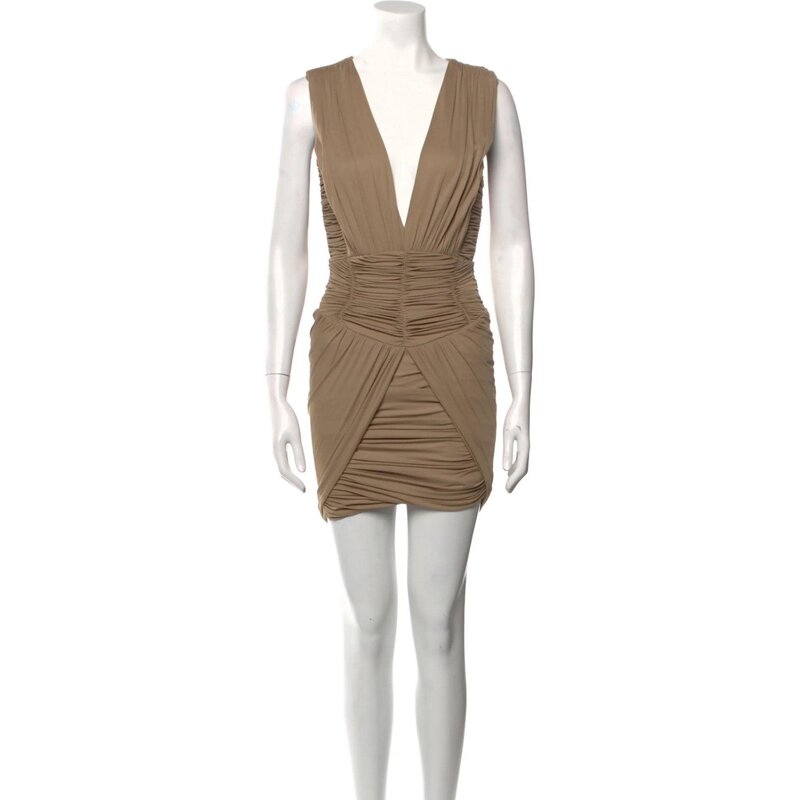 BALMAIN TAUPE SLEEVELESS RUCHED V NECK (S | US4)