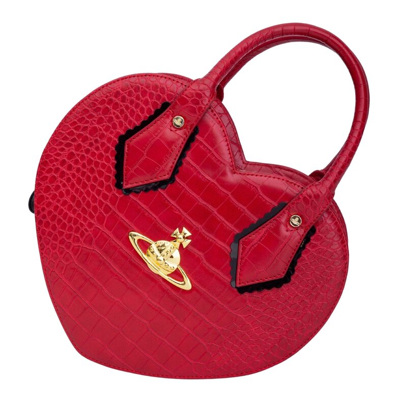 VIVIENNE WESTWOOD VIVIENNE WESTWOOD RED CROC EMBOSSED CHANCERY HEART HANDBAG