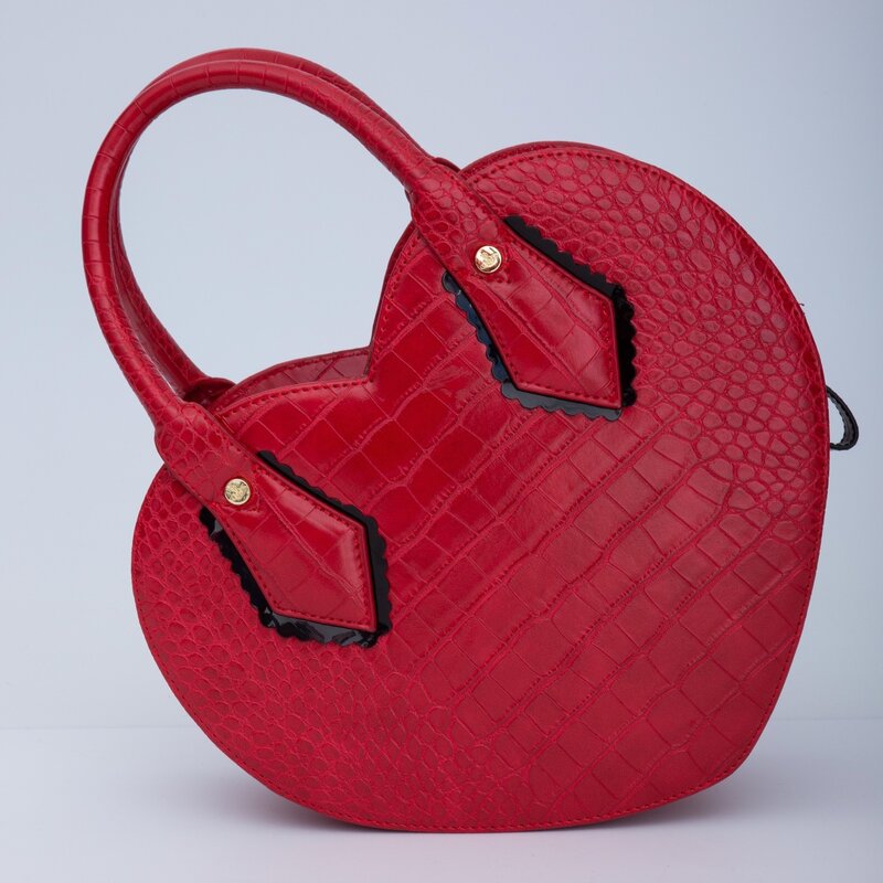 VIVIENNE WESTWOOD RED CROC EMBOSSED CHANCERY HEART HANDBAG