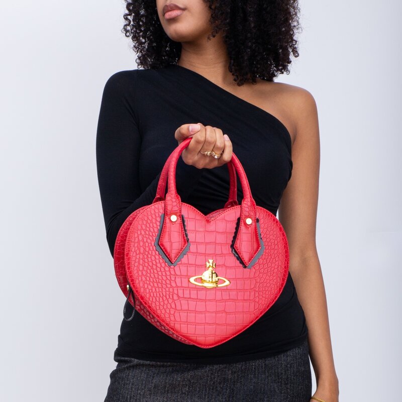 VIVIENNE WESTWOOD VIVIENNE WESTWOOD RED CROC EMBOSSED CHANCERY HEART HANDBAG