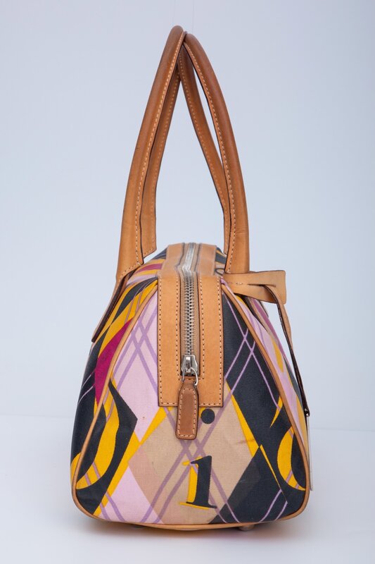 CHRISTIAN DIOR DIOR COATED CANVAS ARGYLE PRINT BOWLER TOP HANDLE BAG (2004)