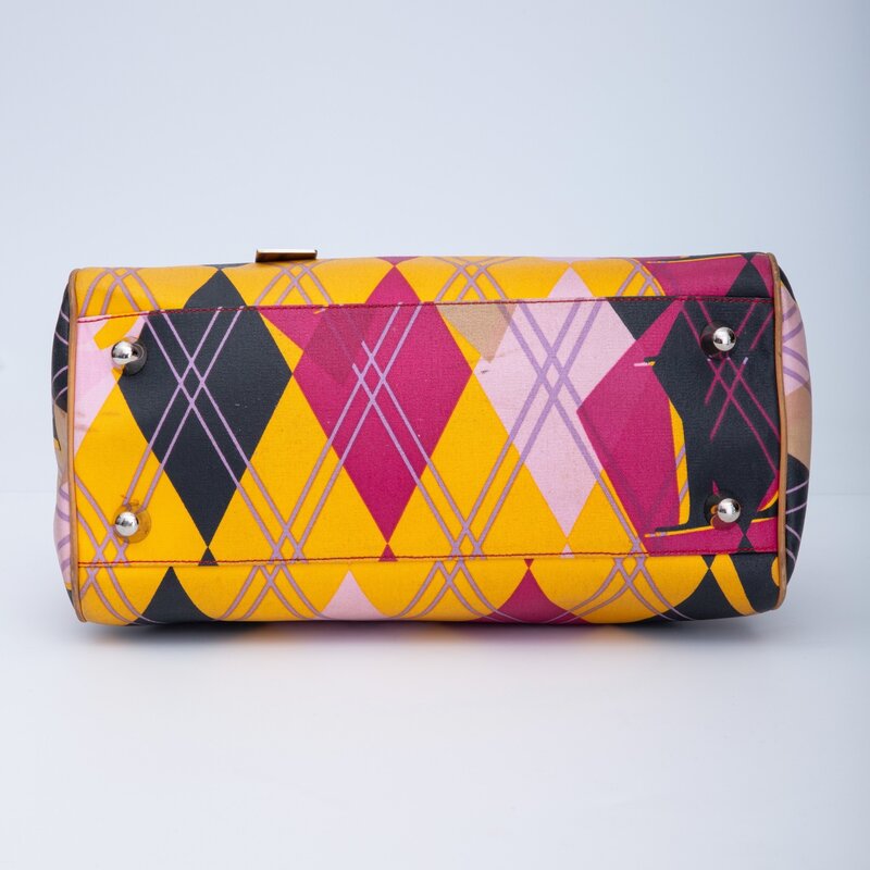 CHRISTIAN DIOR DIOR COATED CANVAS ARGYLE PRINT BOWLER TOP HANDLE BAG (2004)