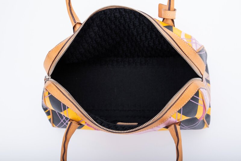 CHRISTIAN DIOR DIOR COATED CANVAS ARGYLE PRINT BOWLER TOP HANDLE BAG (2004)