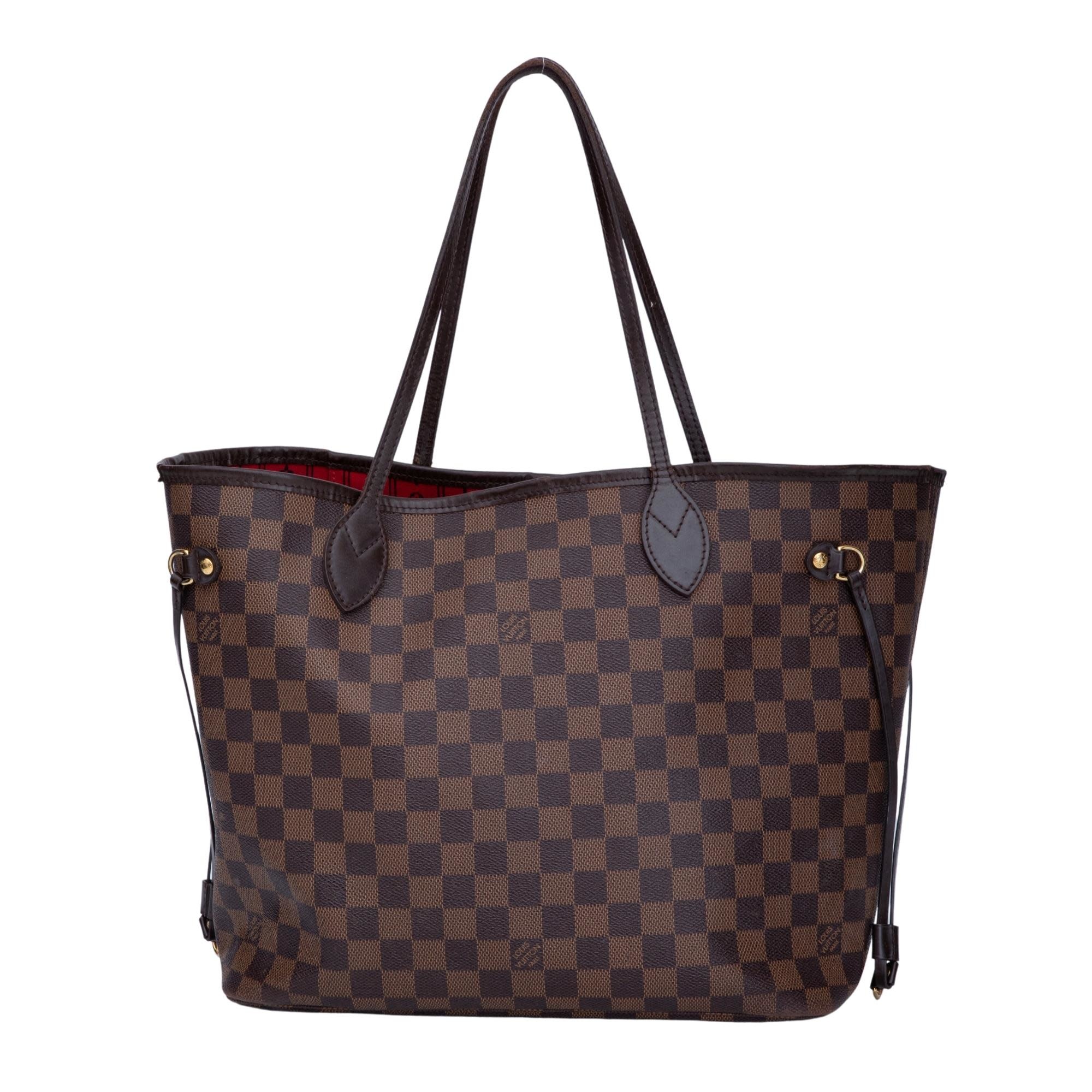 Louis Vuitton Neverfull Red Interior Tote MM Brown Canvas 