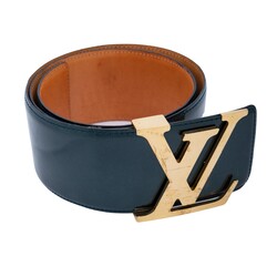 LOUIS VUITTON LOUIS VUITTON VINTAGE VERNIS GREEN LOGO INITIALS GOLD BELT (SIZE 75/30)