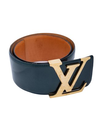 Louis Vuitton Vintage Vernis Green Logo Initials Gold Belt (Size 75/30)