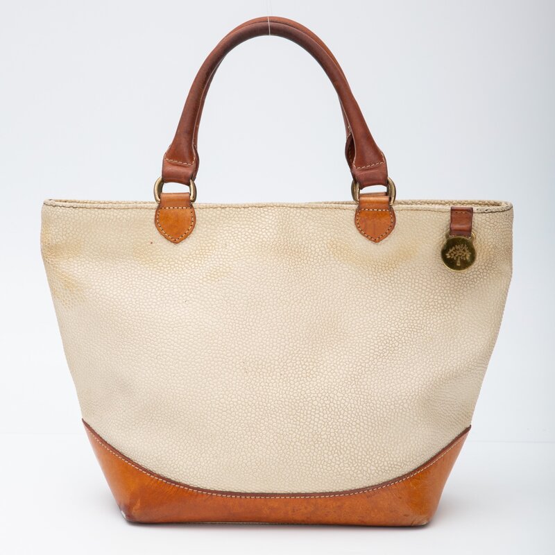 MULBERRY VINTAGE BEIGE PEBBLED LEATHER TOP ZIP HANDBAG