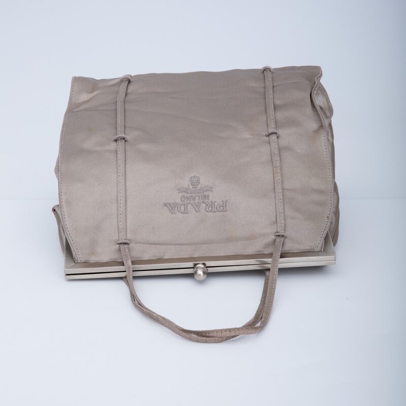 PRADA PRADA VINTAGE SILVER SATIN RASO FRAMED BAG
