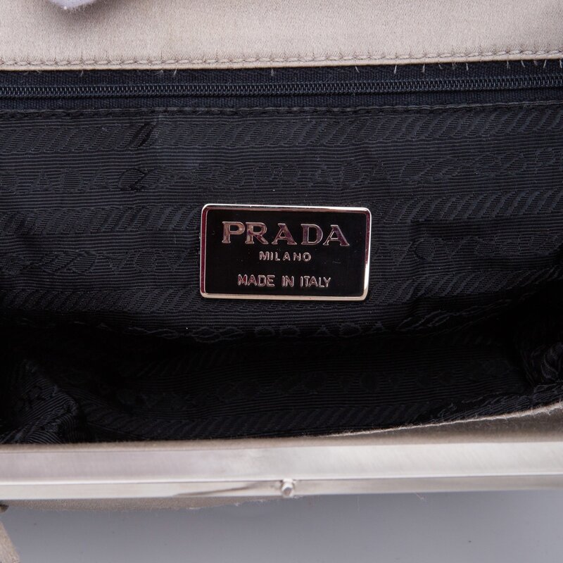 PRADA PRADA VINTAGE SILVER SATIN RASO FRAMED BAG